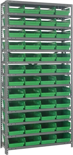 Vista 267 de Quantum QSBU-245BK Heavy Duty Shelving Unit with (7) Shelves and (24) QUS245 Black Bins for Garage Warehouse Storage Distribution 400 lb Load