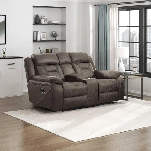 Vista 9 de Homelegance Sofá reclinable, sofá reclinable doble manual de microfibra pulida, marrón oscuro