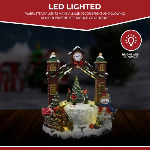 Vista 6 de Torre de reloj de aldea de Navidad, animada aldea musical de nieve de invierno preiluminada, complemento perfecto para tus decoraciones navideñas