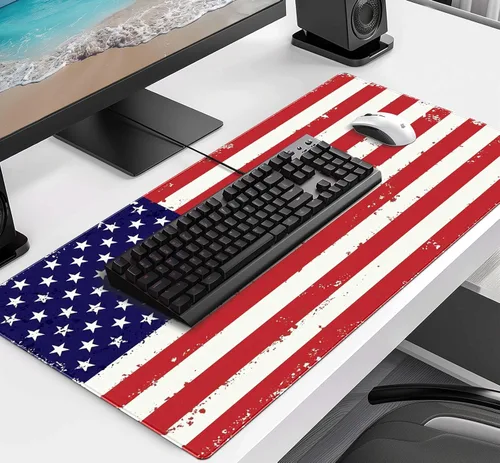 Vista 4 de Alfombrilla de ratón para juegos grande con bandera americana, alfombrilla XXL para laptop y teclado, decoración de escritorio de oficina de 35.4 x