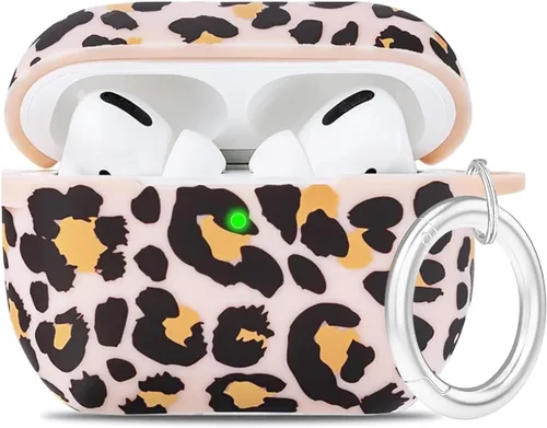 Vista 13 de LitoDream - Funda de silicona suave y flexible con llavero para Apple AirPods 2 y 1, para niñas (vaca; blanco con cactus)