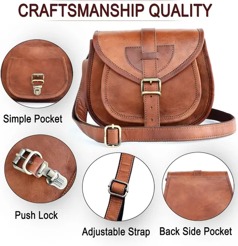 Vista 2 de Bolso de cuero marrón vintage para mujer, bolso cruzado de piel auténtica, bolso cruzado de cuero marrón envejecido para mujer, 9 pulgadas