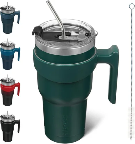Vista 59 de BJPKPK Mini vaso de 10 onzas con tapa, popote y asa, taza de acero aislada
