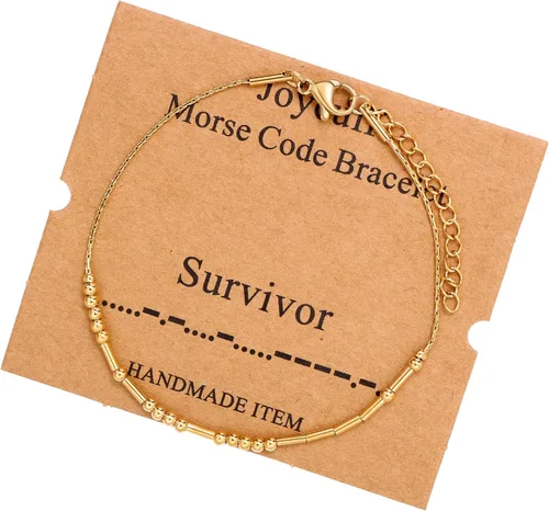 Vista 250 de JoycuFF Pulseras inspiradoras de código morse para mujeres, cuentas de plata, joyería con mantra de motivación, regalos para ella
