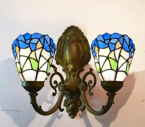 Vista 6 de HUIMEIJU Tonos de cristal Tiffany, tonos azules y blancos, pantallas de abanico de vidrieras, lámparas de pared, pantallas de repuesto de pantalla
