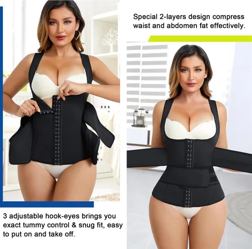Vista 4 de RACELO Chaleco de entrenamiento de cintura para mujer, faja moldeadora con control de abdomen, faja moldeadora de cuerpo, corsé debajo del busto