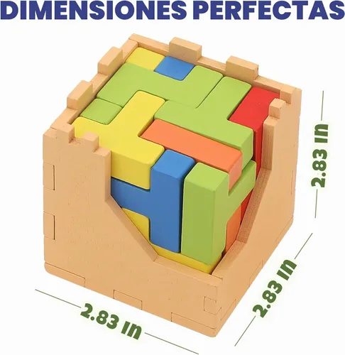 Vista 5 de Sharp Brain Zone Cubo de rompecabezas de madera 3D (estilo 9Z 16T) Colorido rompecabezas de madera ecológico para estimulación mental, enfoque