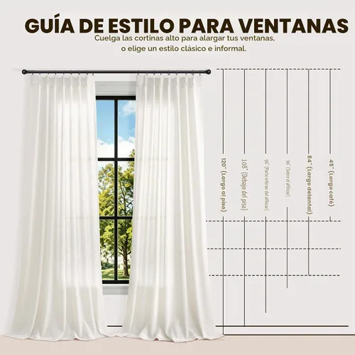 Vista 9 de Hokibero Cortinas de lino plisadas naturales de 96 pulgadas de largo