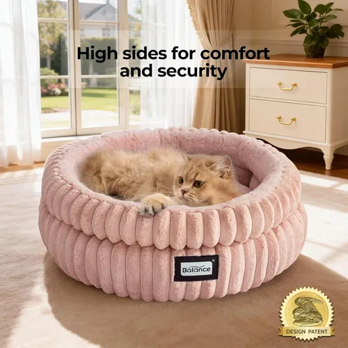 Vista 2 de BALANCE Cama para gatos, cama redonda lavable para gatos de interior, cama de felpa súper suave de piel sintética para cachorros y gatitos con parte
