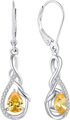 Vista 23 de Starchenie Infinity Dangle Drop Earrings for Women 925 Sterling Silver Leverback Earrings Birthstone Jewelry 01-ene-naranja rojo