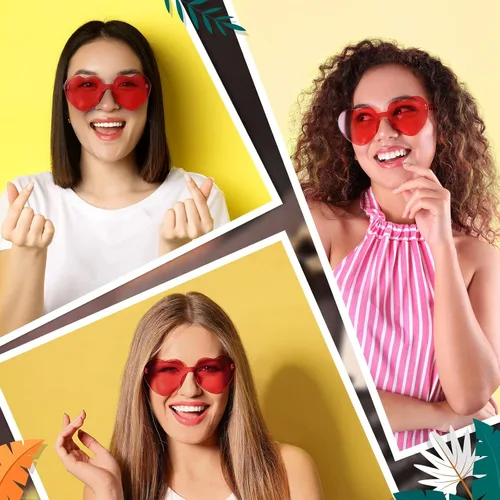 Vista 6 de Lentes de sol transparentes con forma de corazón, sin marco, de una sola pieza, color caramelo, M