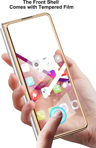 Vista 4 de Funda para Galaxy Z Fold 5, elegante marco galvanizado con vidrio estampado, protector de pantalla integrado compatible con Samsung Galaxy Z Fold 5