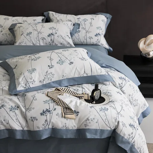Vista 56 de Juego de funda de edredón blanca con estampado floral azul, juego de ropa de cama de algodón suave estilo bohemio, juego de ropa de cama estética