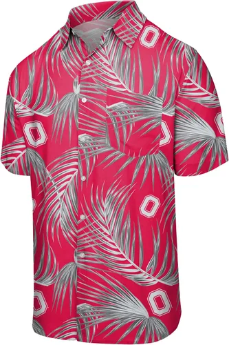 Vista 21 de FOCO NCAA Mens NCAA College Team Logo Floral Tropical Hawaiian Button Up Shirt