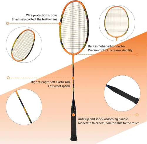 Vista 4 de Raqueta de bádminton, raquetas de bádminton, ofensivas y defensivas, ligeras de fibra de carbono de 2.65 oz de una sola pieza, moldeadas