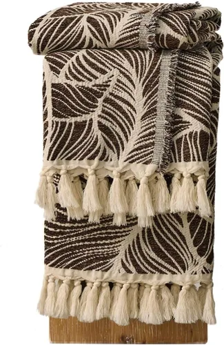 Vista 10 de DOWN HOME Manta de algodón de felpilla para sofá, manta bohemia ligera para cama, sofá, silla, sala de estar, exterior, manta decorativa de tejido