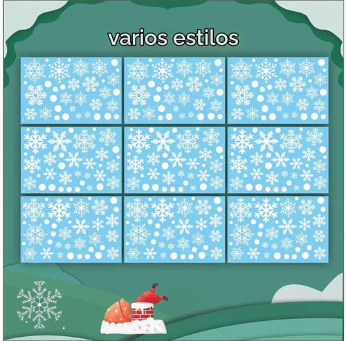 Vista 3 de 321 piezas de calcomanías de Navidad para ventana - 9 hojas de copos de nieve, diseños de invierno y festivos para ventanas de vidrio