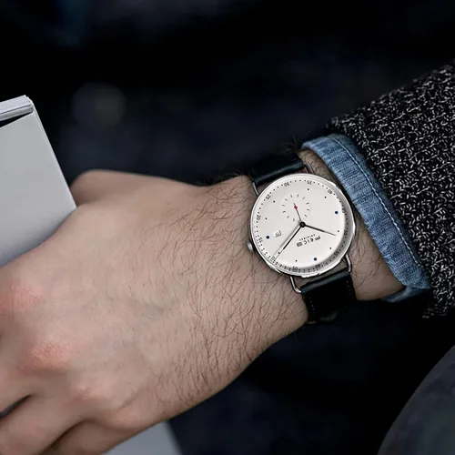 Vista 7 de FEICE Reloj automático unisex clásico Bauhaus reloj mecánico curvo espejo resistente al agua, con correas de cuero -FM506