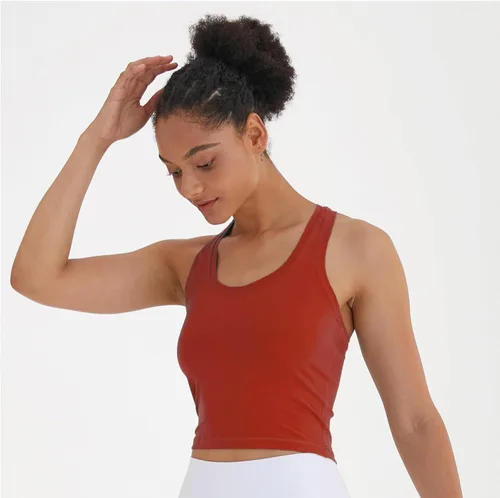 Vista 4 de Camiseta corta sin mangas con espalda cruzada para mujer, para correr, entrenamiento, yoga