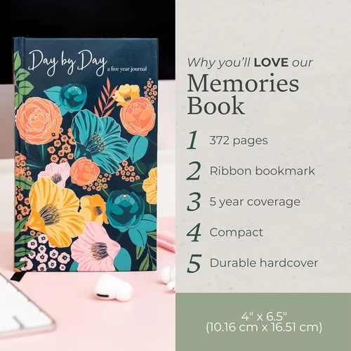 Vista 3 de Steel Mill & Co - Diario de 5 años, libro de recuerdos de una línea al día, pequeño diario de gratitud de 6.5 x 4 pulgadas para mujeres, flores