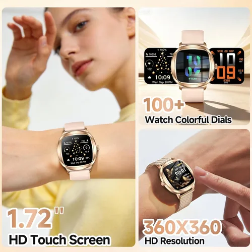 Vista 5 de Reloj inteligente para mujer, rastreador de actividad física de 1.72 pulgadas con respuesta/hacer llamadas, monitor de sueño/frecuencia cardíaca