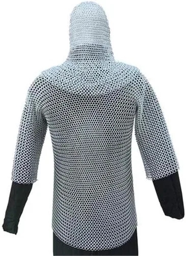 Vista 4 de Conjunto y camisa medieval de malla y armadura Coif