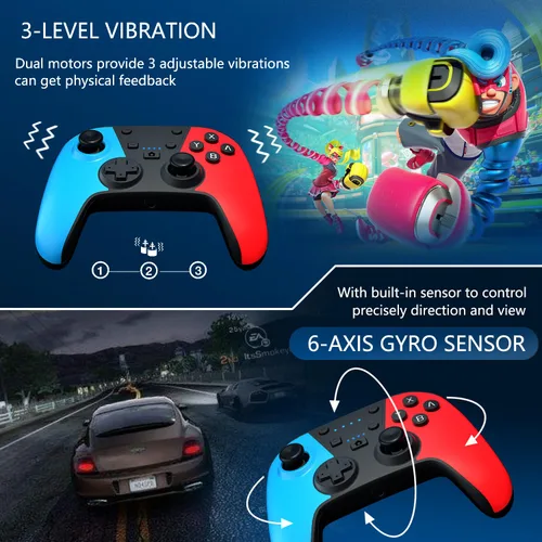 Vista 7 de Controlador de interruptor para Nintendo Switch, controlador Switch Pro para interruptor inalámbricoSwitch Lite remoto con doble vibración, eje