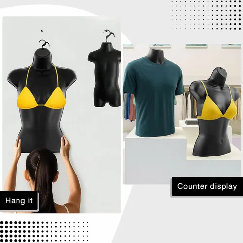 Vista 4 de Briwooody 8 piezas de maniquí colgante negro con gancho de suspensión, macho, hembra, niño y niño pequeño, maniquí colgante cuerpo conjunto familiar
