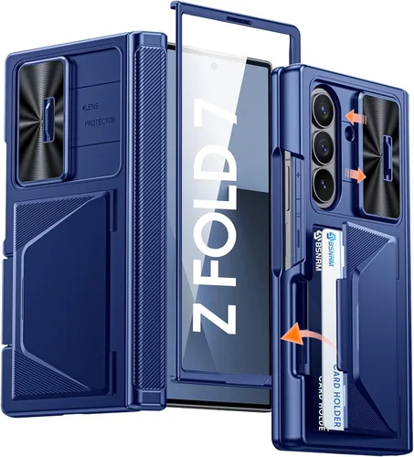 Vista 9 de Funda para Samsung Galaxy Z Fold 7 con tarjetero con bloqueo RFID, cubierta de lente deslizante integrada y protección de bisagra y protector