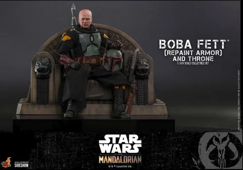 Vista 2 de Hot Toys Star Wars Mandalorian TMS056 Boba Fett Repaint Armor & Throne Figura 1/6
