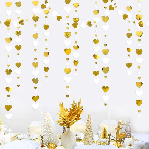 Vista 19 de 52 pies Guirnalda de corazón de amor dorado azul marino para decoración de fiesta del día de San Valentín Bandera de serpentina colgante azul real
