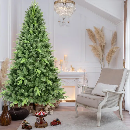 Vista 9 de Árbol de Navidad artificial sin luz de 6 pies, árbol de Navidad de abeto verde festivo con 1296 puntas de rama, árbol de Navidad realista de abeto
