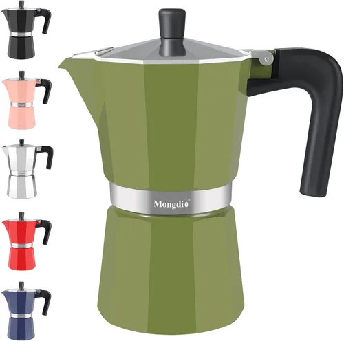 Vista 12 de Mongdio - Cafetera de café espresso para estufa Moka, Cafetera Cubana para estufa, Cafetera Mocha Greca Italiana, para 6 tazas de espresso, 10 onzas