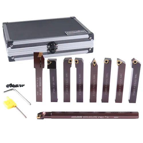 Vista 4 de Accusize Industrial Tools 1/2" 9 piezas/juego, herramientas de torneado de carburo indexables y barra de mandrinar, 2988-0012 1/2" Shank 9pc
