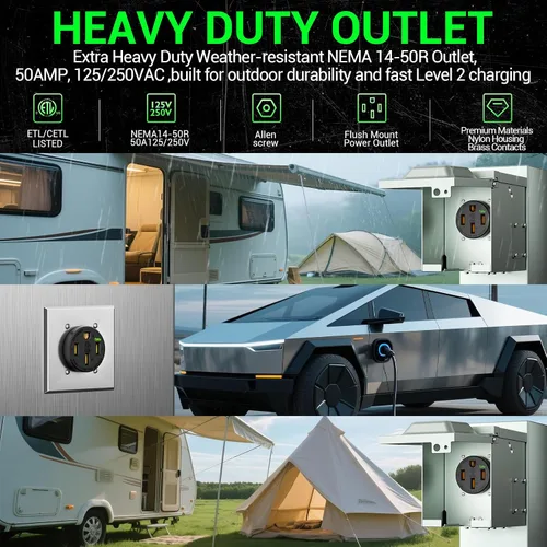 Vista 8 de Receptáculo de carga EV de 50 amperios/salida Nema 14-50 EV con placa de pared: dispositivo de hoja recta resistente, 2.42 "de diámetro, abrazadera