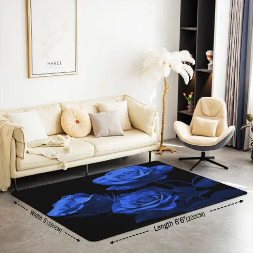 Vista 3 de jejeloiu Alfombra romántica de 4 x 5 pies con patrón de rosas azules románticas para sala de estar, dormitorio, día de San Valentín, alfombra