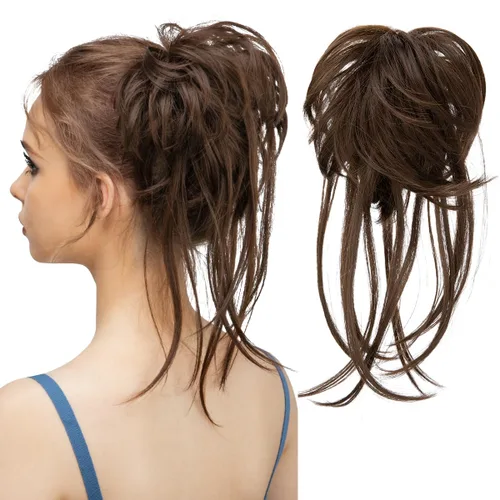 Vista 21 de Extensiones de cabello rizado con cola de caballo, cabello sintético con coleta recta, coleteros para mujer, rubio ceniza/rubio playa
