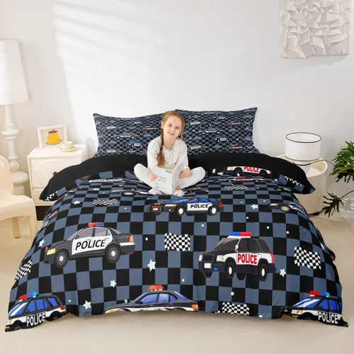 Vista 38 de Feelyou Race Car Duvet Cover Twin Size Boys Girls Speed Sports Car Bedding Set Breathable Soft Racing Comforter Cover 2Pcs Black White Checked Azure