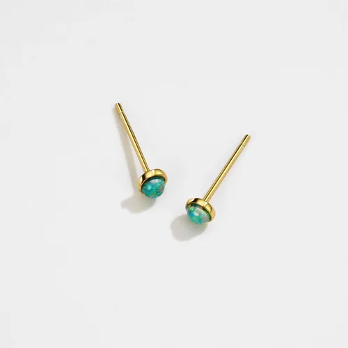 Vista 5 de Aretes de ópalo chapados en oro de 18 quilates con piedras preciosas pequeñas y apilables para mujeres y niñas, Plata Gema, Ópalo