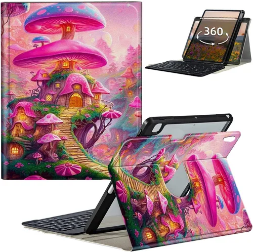 Vista 9 de Funda de teclado para iPad de 9ª/8ª/7ª generación de 10.2 pulgadas 2021/2020/2019 con soporte delgado giratorio de 360 grados, cubierta inteligente