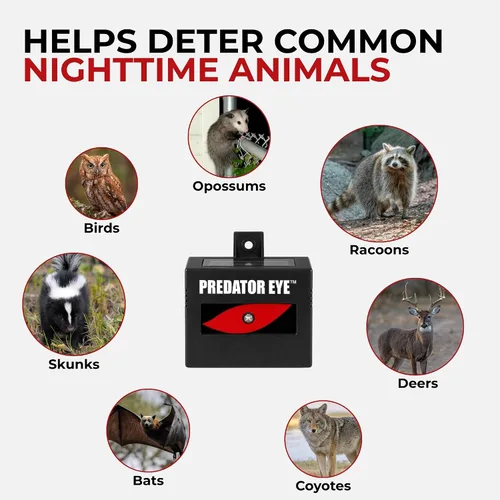 Vista 5 de Predator Eye–Aspectek–Ahuyentador nocturno de animales a energía solar, 2 unidades, resistente al agua, control de animales, animales nocturnos, uso