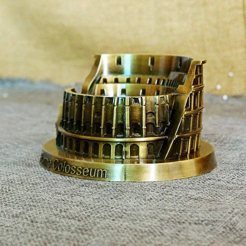 Vista 2 de PROW® Metal Roma Coliseo Modelo Retro Bronce Arquitectura Antigua Artesanía Artesanía Artesanía Hogar Decoración de Escritorio Coleccionable