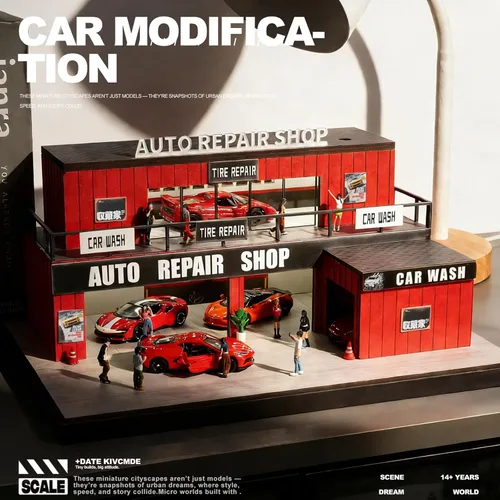 Vista 2 de Display Case for Hot Wheels 1:64 Toy Car Garage Lighted,Auto Repair Scene 82055