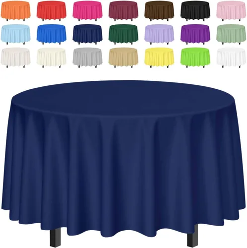 Vista 29 de SietDESEO Paquete de 2 manteles redondos de plástico de 84 x 84 pulgadas, impermeables, color negro, desechables para bodas, cumpleaños, baby Mantel