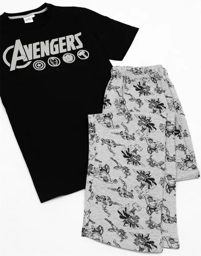 Vista 3 de The Avengers - Conjunto de pijama y camiseta para hombre con logotipo de Marvel, Negro