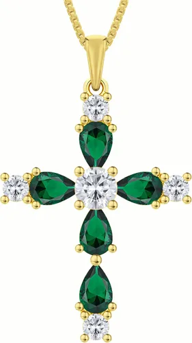 Vista 34 de YL Collar de cruz de plata de ley 925 con colgante de piedra natal religiosa para mujer