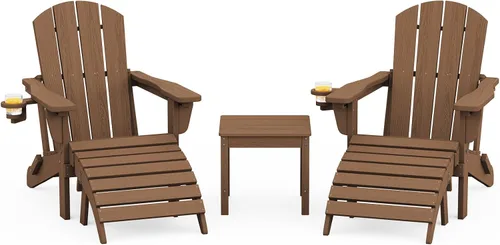 Vista 12 de SERWALL Juego de 5 piezas con silla Adirondack ajustable, puf otomano y mesa, negro