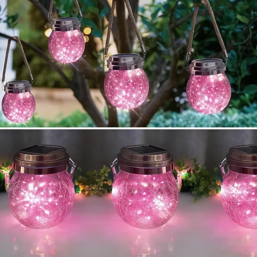 Vista 3 de Luces solares colgantes para exteriores, VGE Paquete de 2 luces de bola de vidrio agrietado con 30 LED decorativas, luces solares impermeables