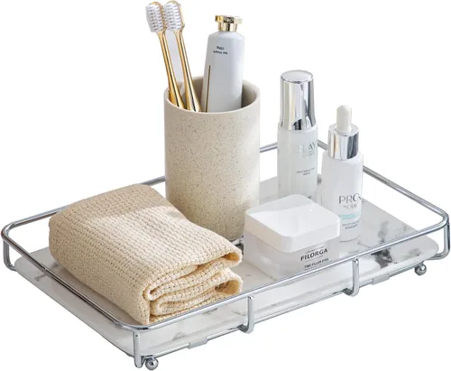 Vista 10 de Dobbyby Bandeja de Tocador Organizador de Maquillaje Almacenamiento de Cosméticos Organizador de Cuidado de la Piel para Baño Estante de Exhibición