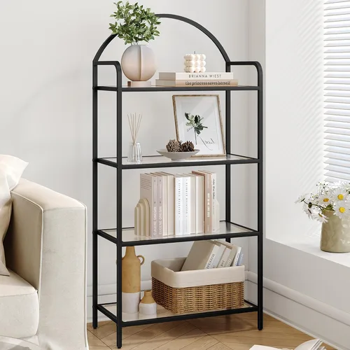 Vista 18 de Hzuaneri Estantería de vidrio templado, estantería delgada para dormitorio, baño, oficina en casa, marco de acero, negro de 6 niveles BC10601B